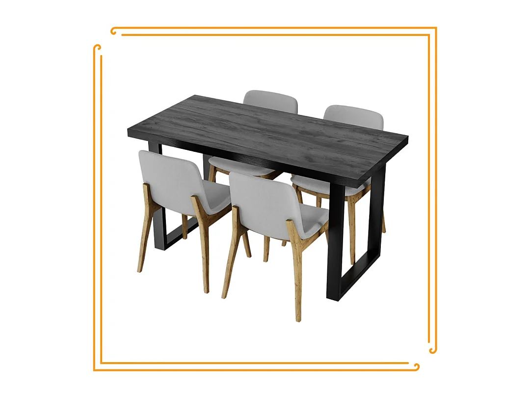 Mesa de cozinha para sala de jantar Loft em madeira escura com pernas pretas.