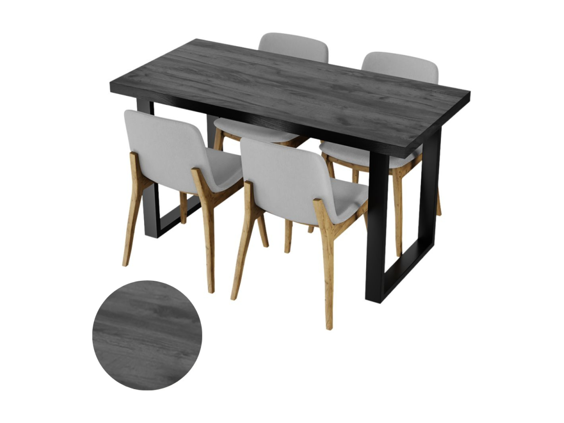 vente unique Table de cuisine pour salle à manger Loft en bois foncé avec pieds noirs
