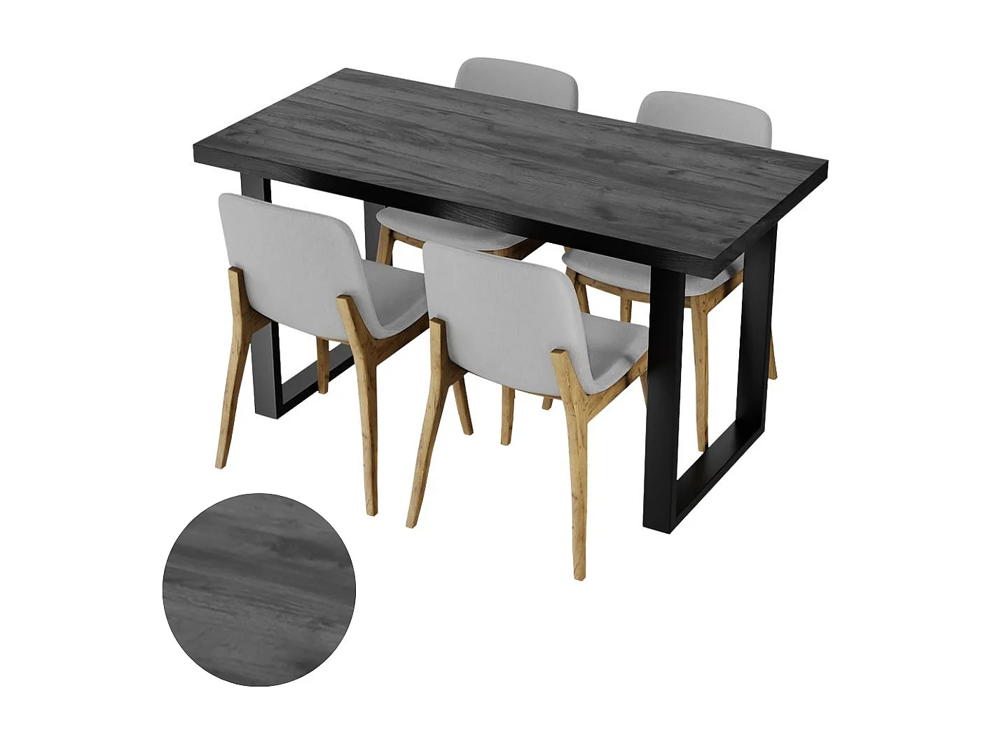 Table de cuisine pour salle à manger Loft en bois foncé avec pieds noirs.