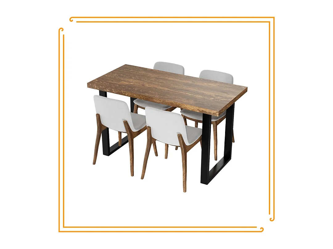 Tafel voor keuken en eetkamer Loft in betonroestkleur met zwarte poten.