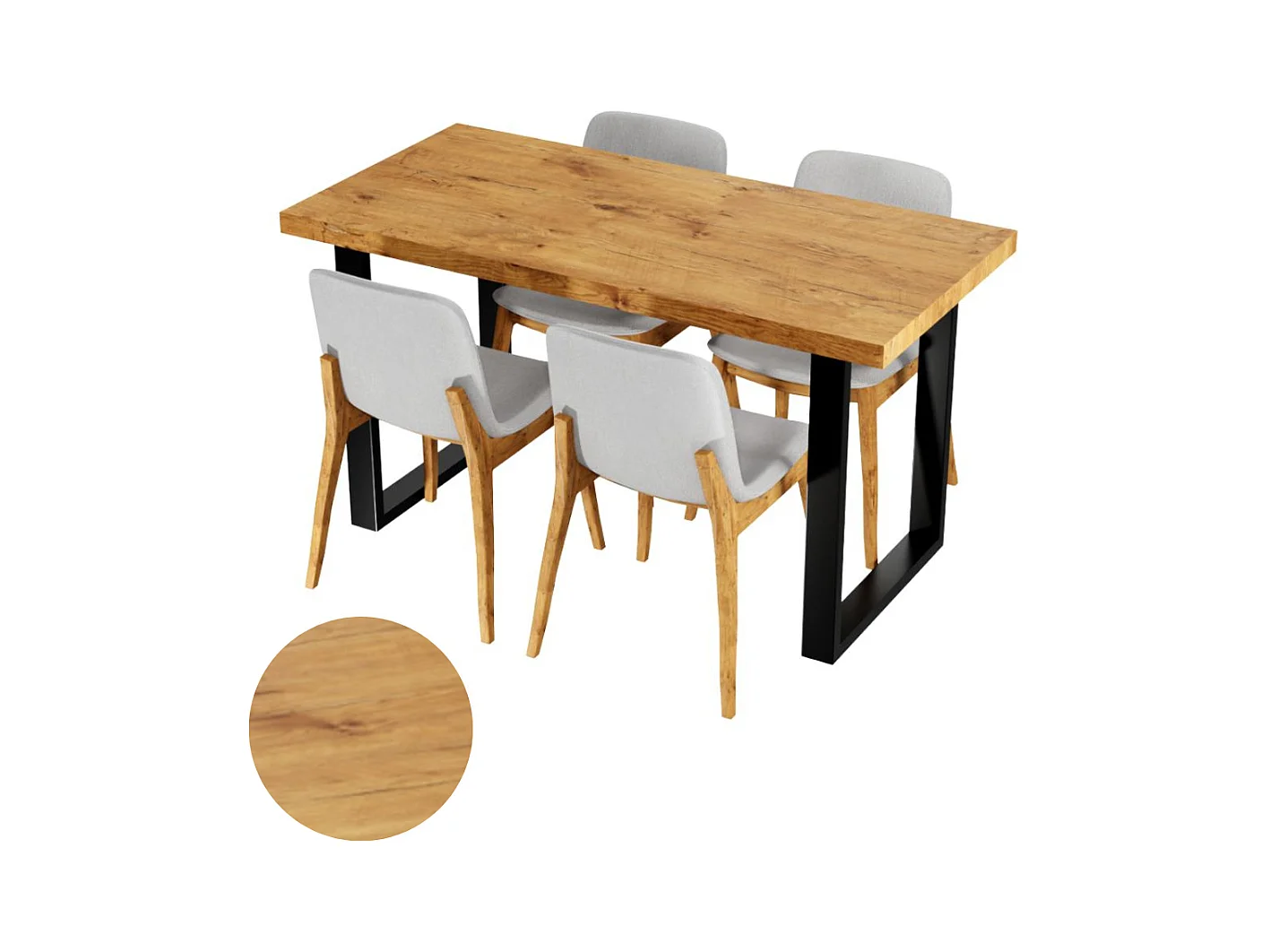 Table de cuisine pour salle à manger Loft en chêne Lancelot avec pieds noirs