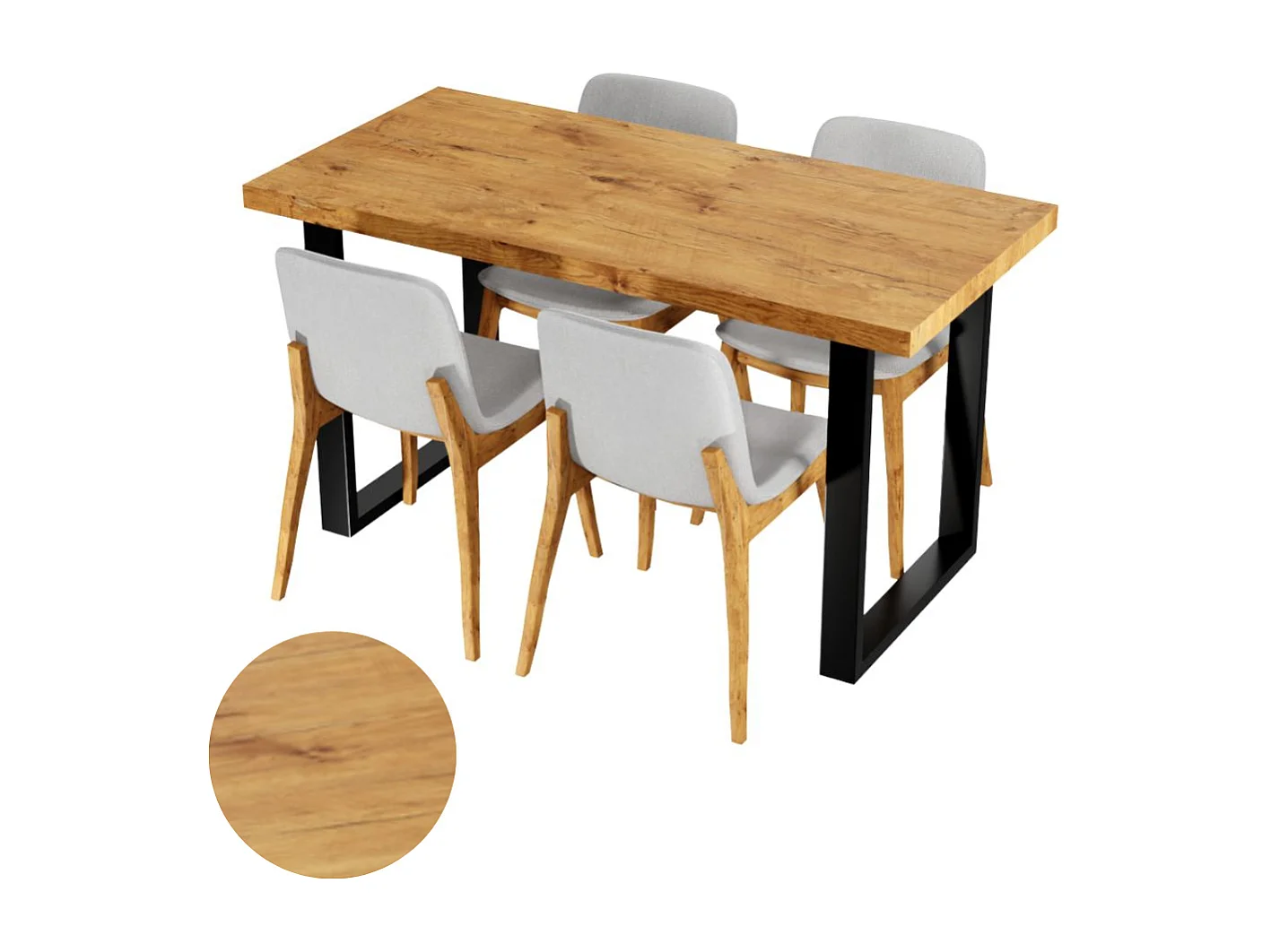 Mesa de cozinha para sala de jantar Loft em carvalho Lancelot com pernas pretas.