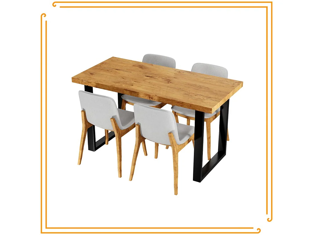 Mesa de cozinha para sala de jantar Loft em carvalho Lancelot com pernas pretas.