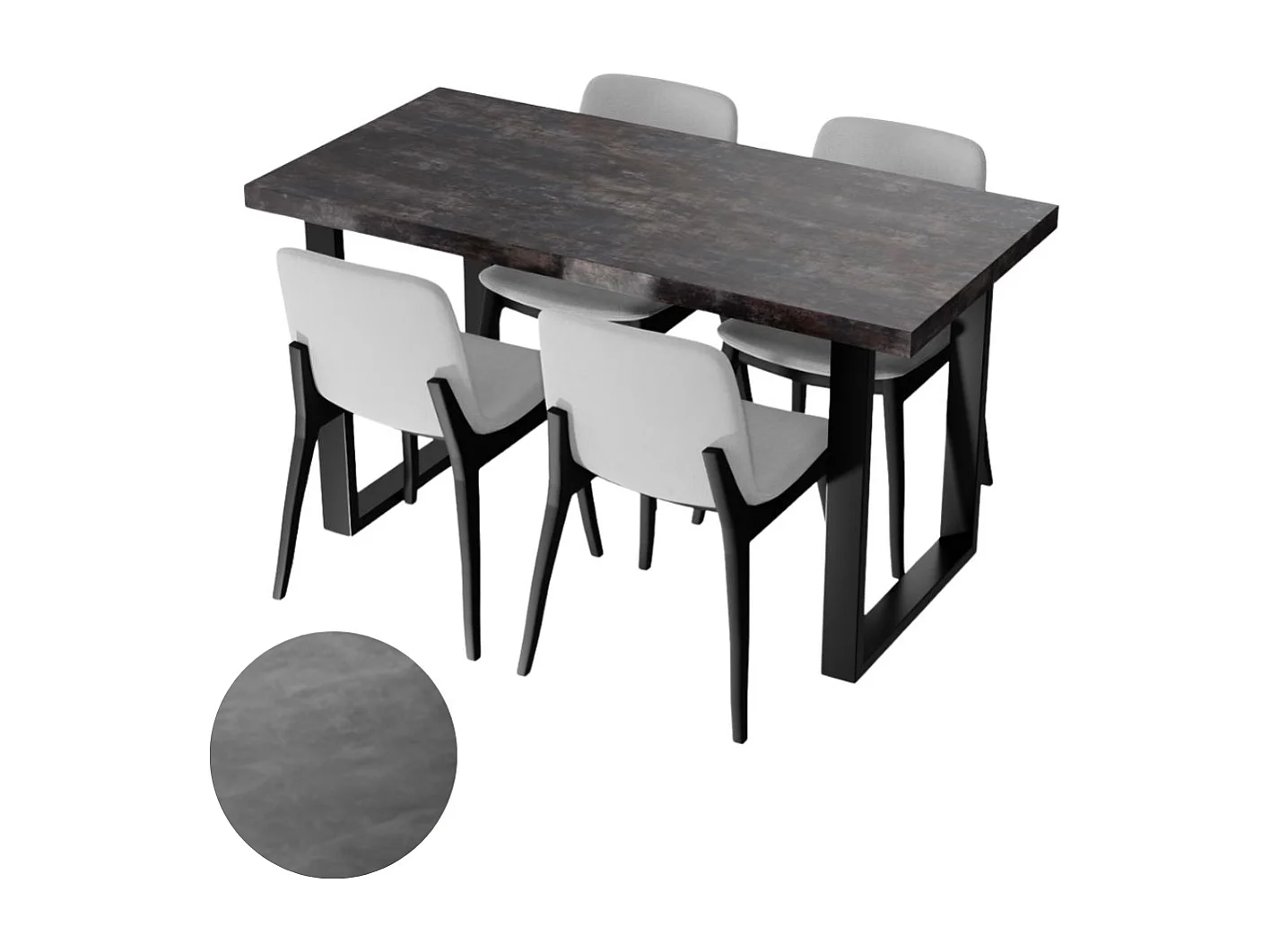 Table de cuisine pour salle à manger Loft, disponible en couleur béton foncé avec des pieds noirs.