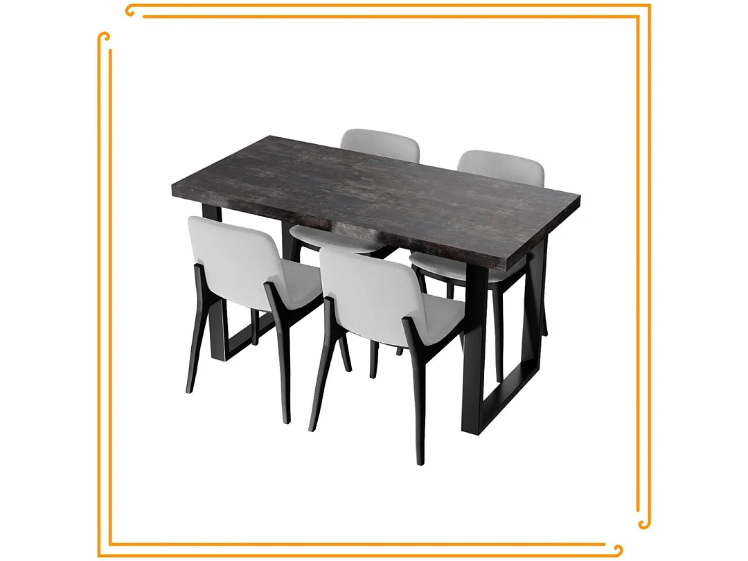Table de cuisine pour salle à manger Loft, disponible en couleur béton foncé avec des pieds noirs.