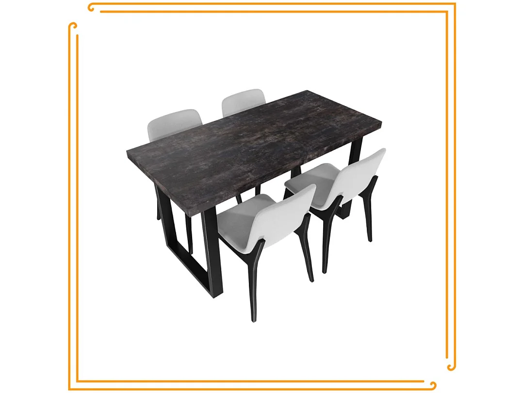 Table de cuisine pour salle à manger Loft, disponible en couleur béton foncé avec des pieds noirs.