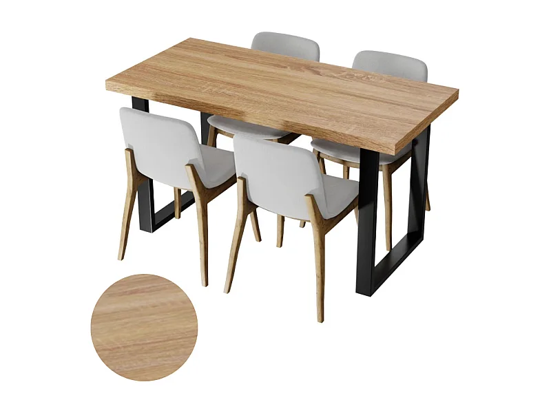 Table de cuisine pour salle à manger Loft en chêne Sonoma avec pieds noirs