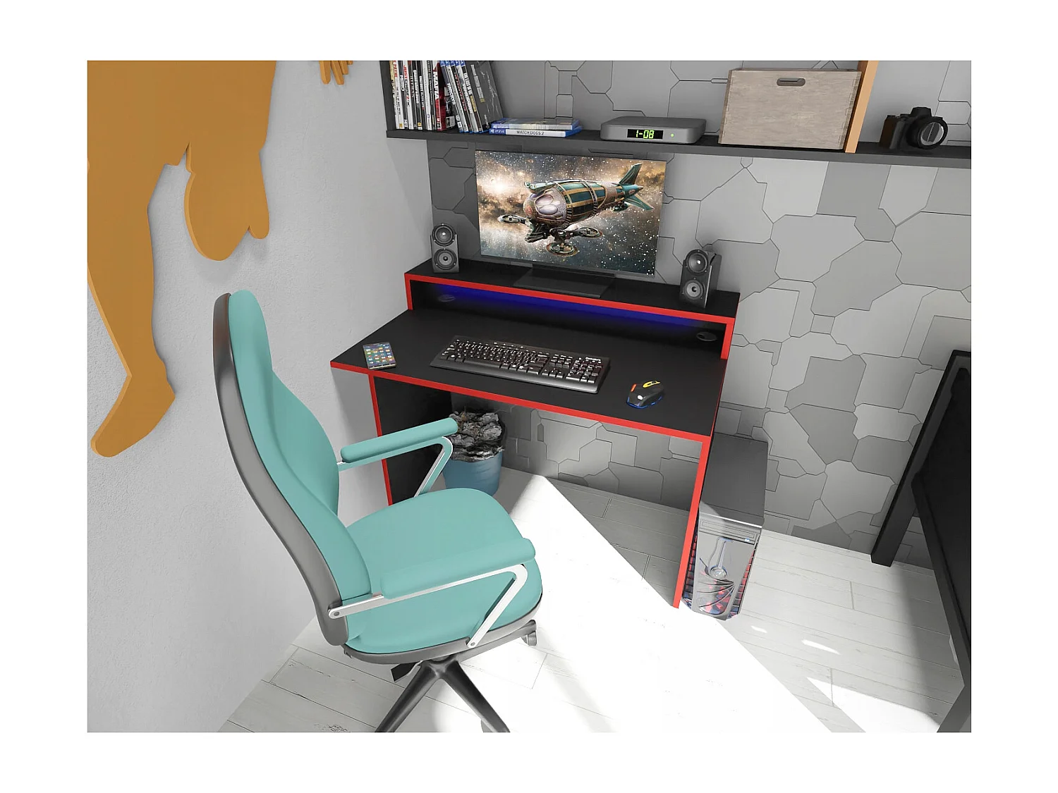 Biurtafel Gaming Computer Voor Gamer Zwart LED