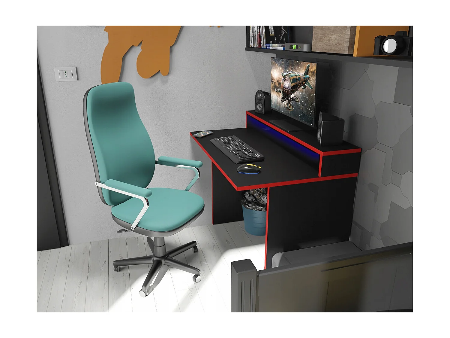 Biurtafel Gaming Computer Voor Gamer Zwart LED