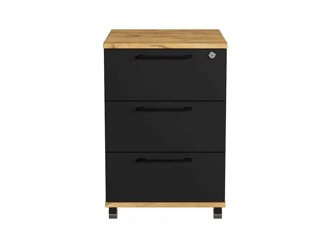 Contenedor móvil con cajones y ruedas de roble dorado Craft negro para oficina.