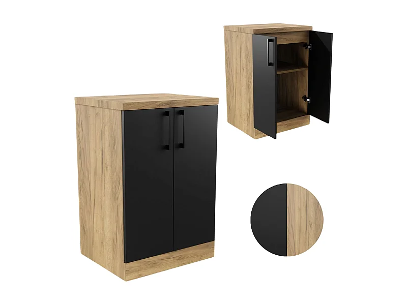 Armoire de salle de bain debout 50cm Commode Étagère Sous Lavabo en Chêne.