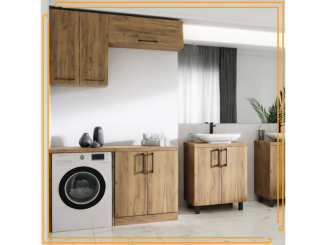 Meuble de salle de bain sur pied 50cm, commode avec étagère pour lavabo encastré, blanc