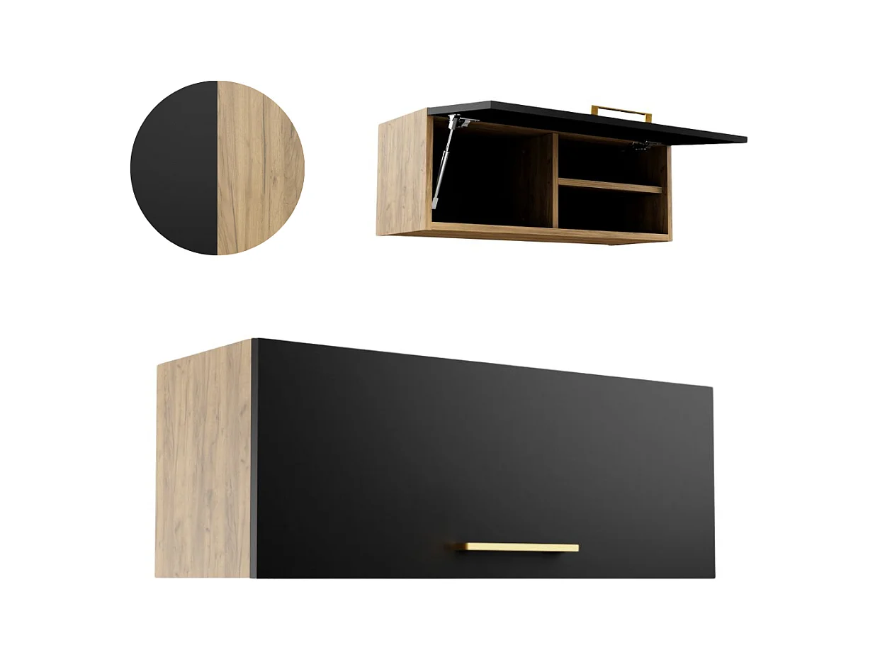 Armoire de salle de bain suspendue horizontale de 80 cm Pawlacz en chêne Craft noir