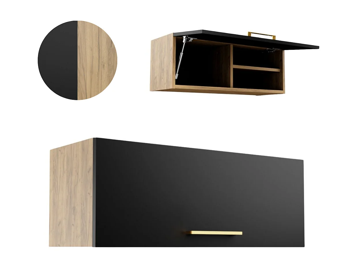 Armoire de salle de bain suspendue horizontale de 80 cm Pawlacz en chêne Craft noir