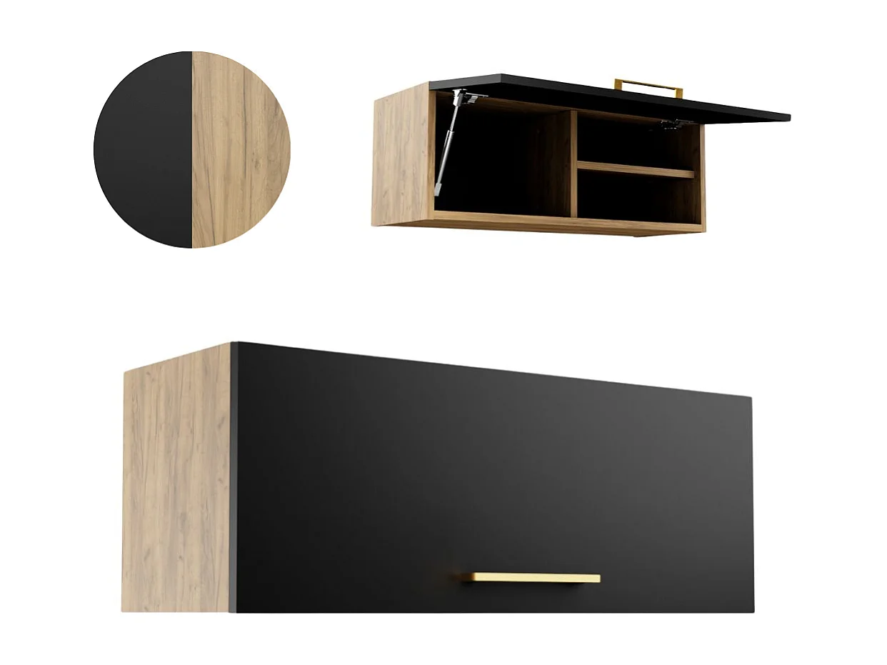 Kast Hangend Badkamer 80 cm Horizontaal Pawlacz Plank Eiken Craft Zwart