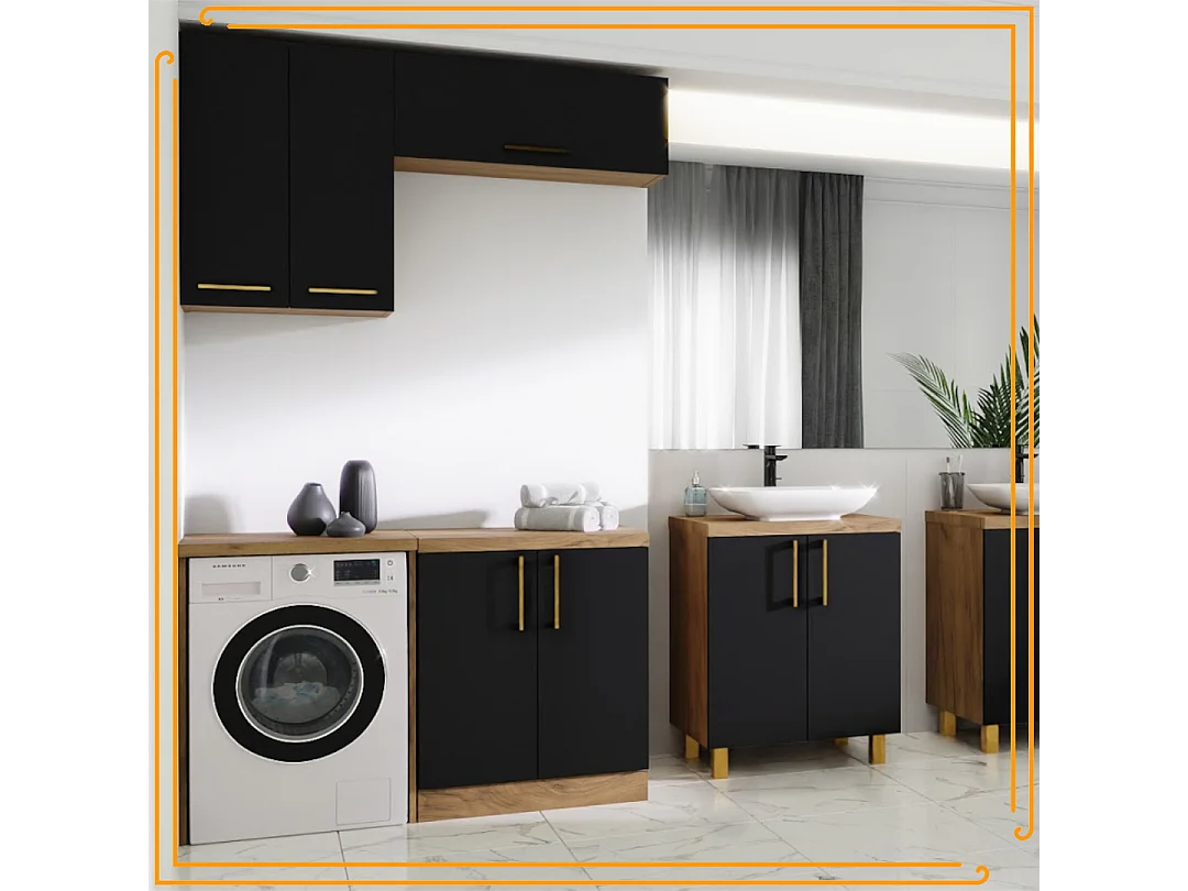 Kast Hangend Badkamer 80 cm Horizontaal Pawlacz Plank Eiken Craft Zwart