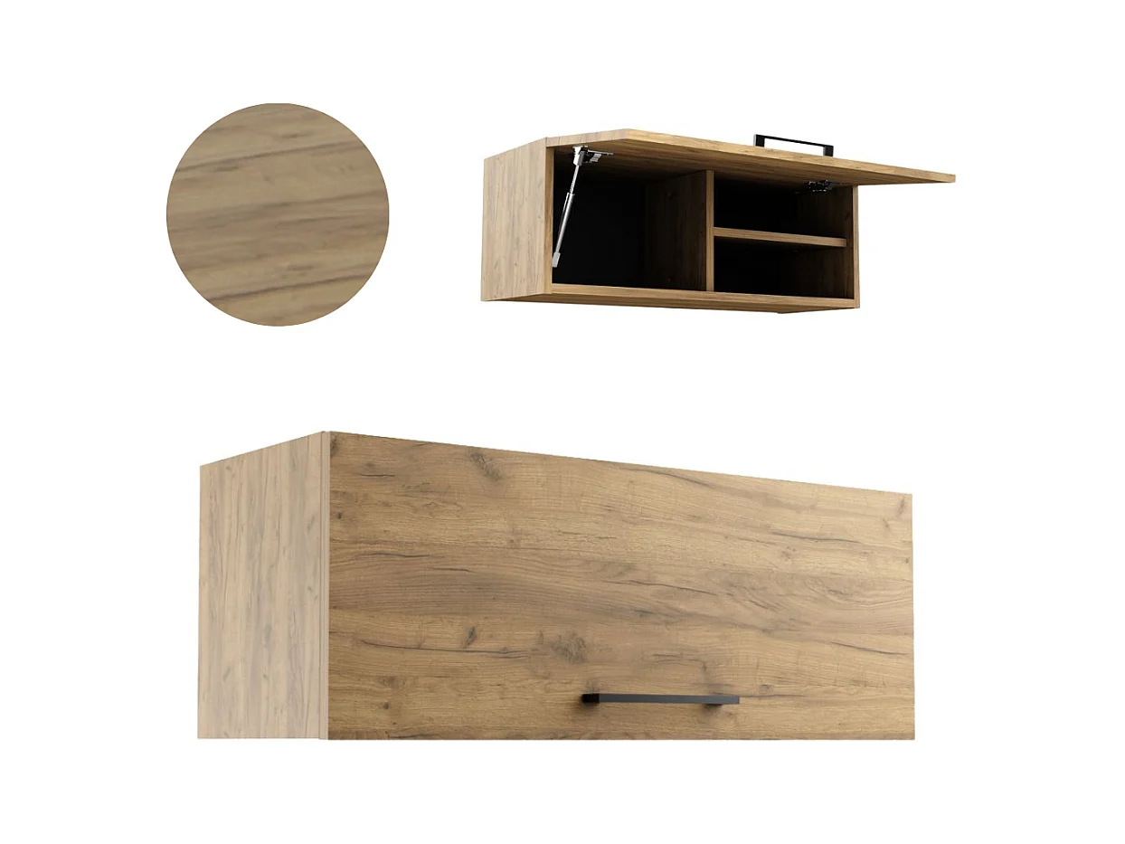 Armoire de salle de bain suspendue horizontale de 80 cm avec étagère Pawlacz en chêne artisanal noir.