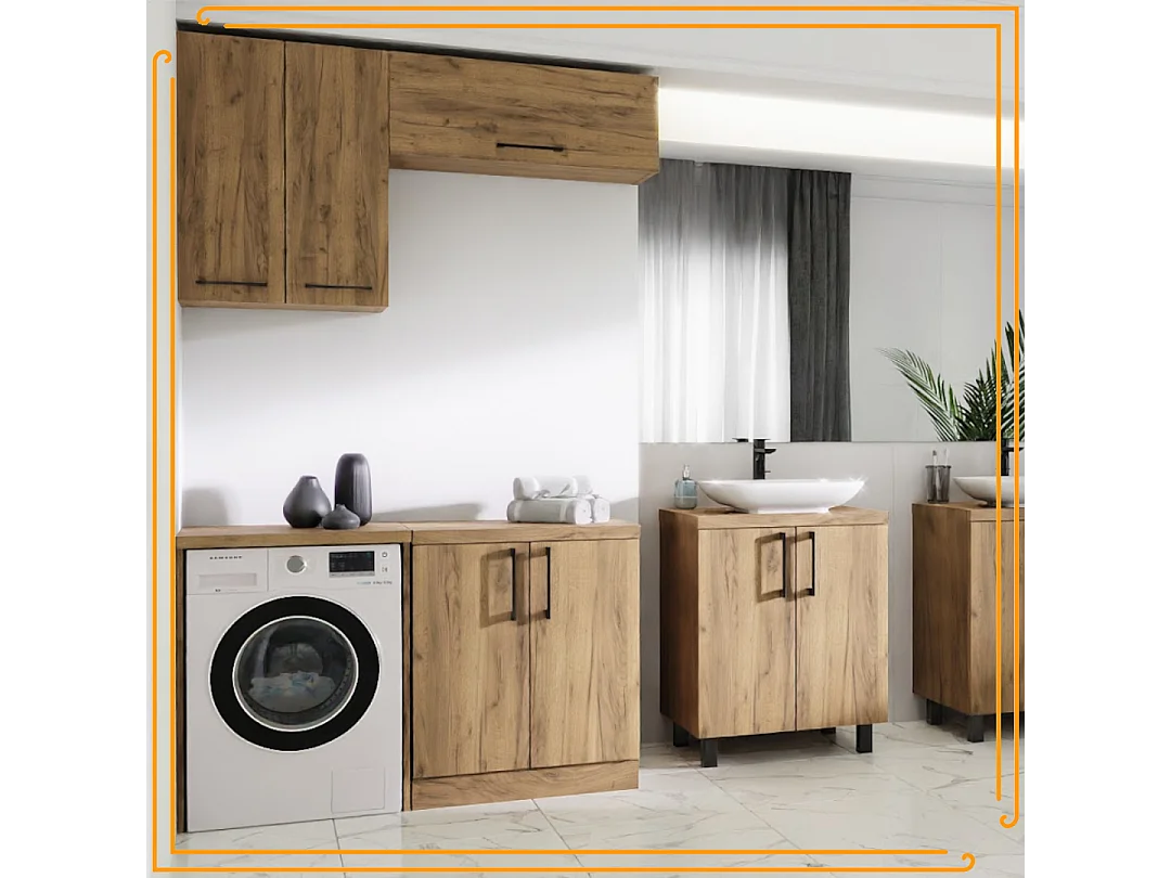 Badkamer hangkast 80 cm horizontaal Pawlacz plank Eiken Craft Zwart