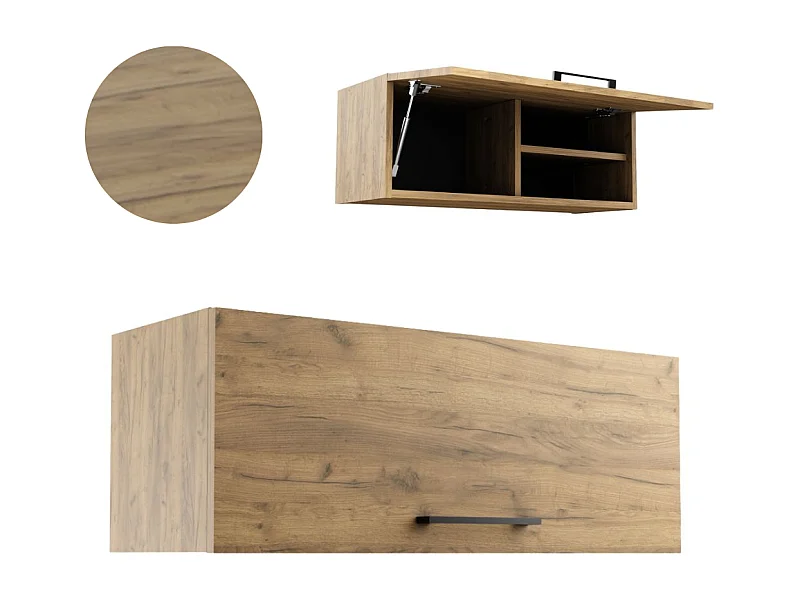 Armoire de salle de bain suspendue horizontale de 80 cm avec étagère Pawlacz en chêne artisanal noir.