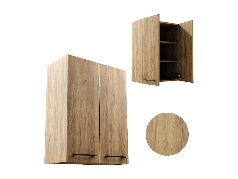 Armoire de salle de bain suspendue 60 cm au-dessus du lavabo étagères chêne noir Craft