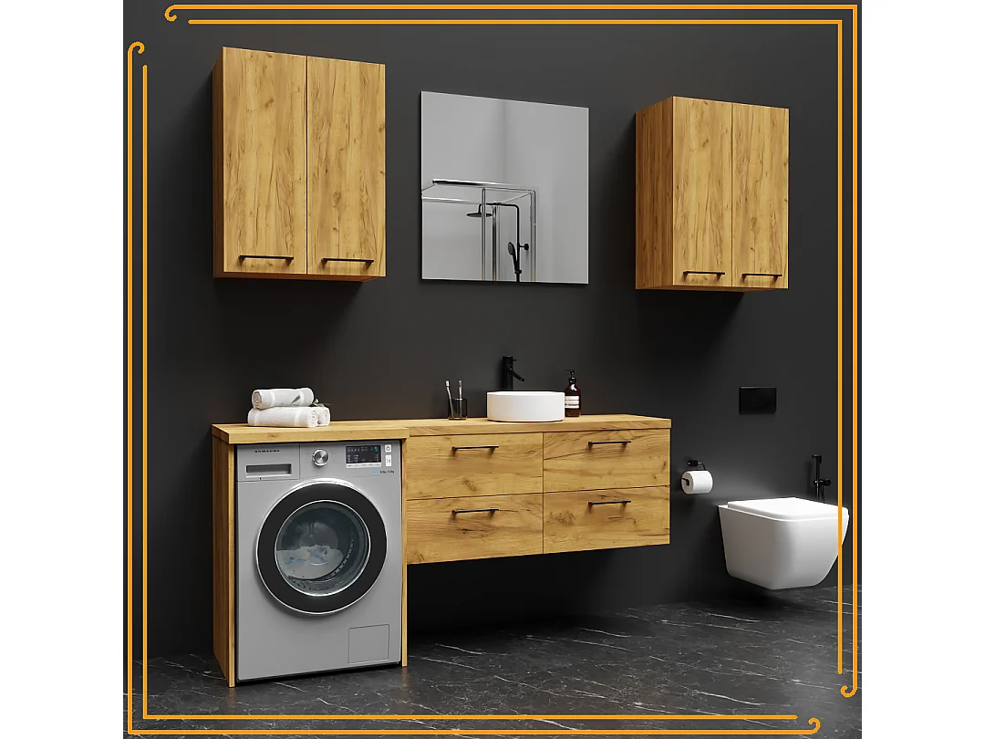 Armoire de salle de bain suspendue 60 cm au-dessus du lavabo étagères chêne noir Craft