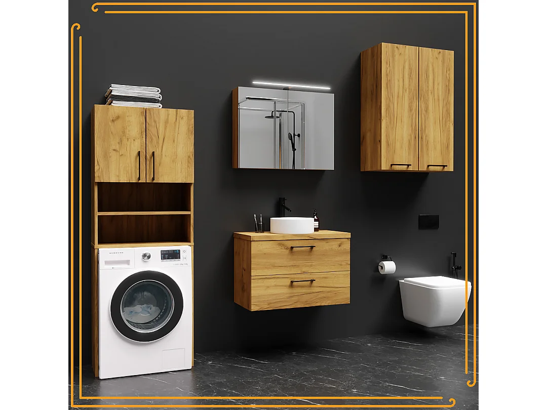 Armoire de salle de bain suspendue 60 cm au-dessus du lavabo étagères chêne noir Craft