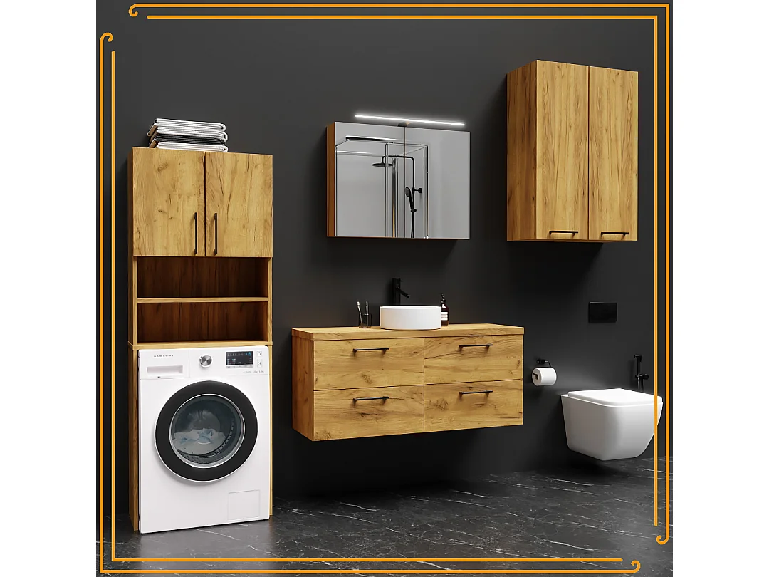 Armoire de salle de bain suspendue 60 cm au-dessus du lavabo étagères chêne noir Craft