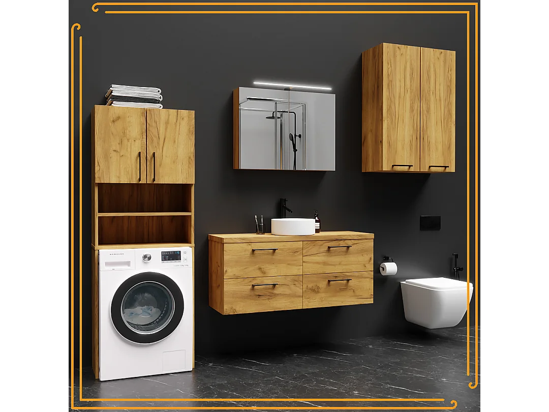 Armoire de salle de bain suspendue 60 cm au-dessus du lavabo étagères chêne noir Craft