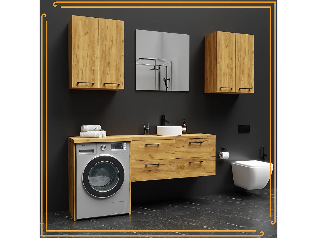 Armoire de salle de bain suspendue 60 cm au-dessus du lavabo étagères chêne noir Craft