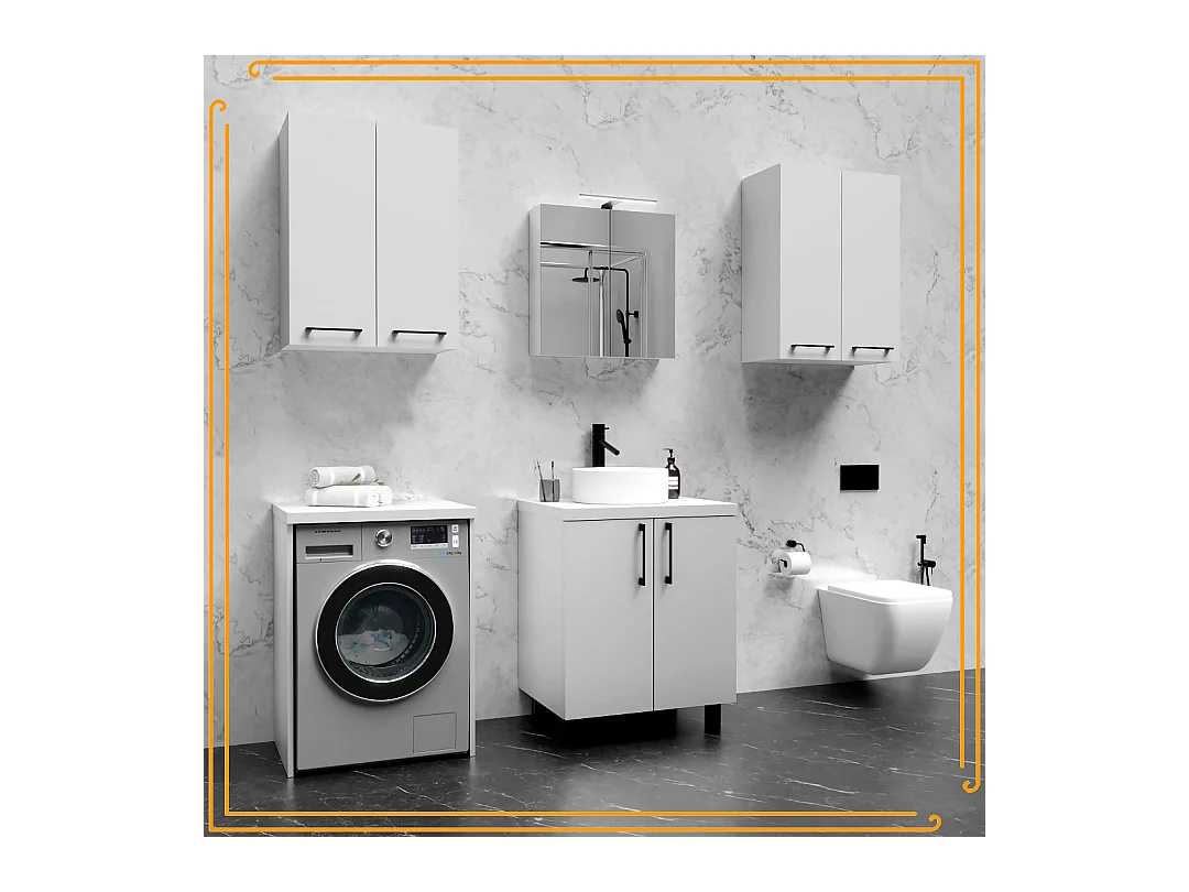 Hängendes Badezimmerschrankregal 60 cm über Waschbecken Waschmaschine Regale Weiß Schwarz