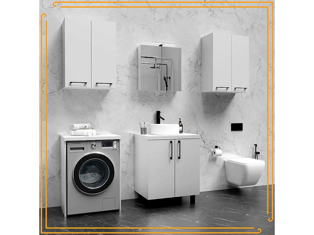 Szafka Łazienkowa Wisząca 60 cm Nad Umywalkę Pralkę Półki Biała Czarna