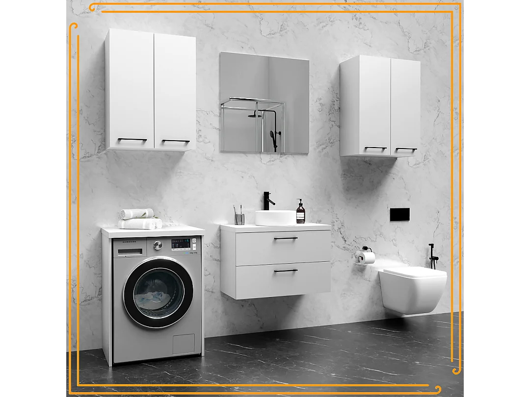 Armoire de salle de bain suspendue 60 cm au-dessus de l'évier de la machine à laver Étagères blanches noires