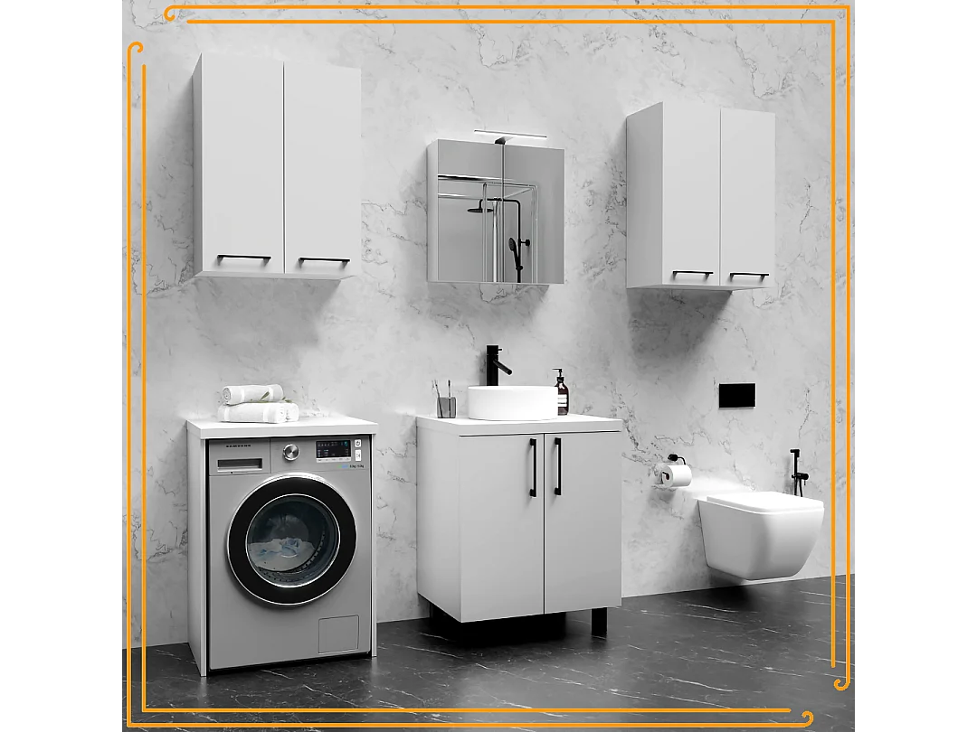 Armoire de salle de bain suspendue 60 cm au-dessus de l'évier de la machine à laver Étagères blanches noires