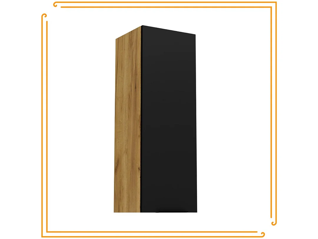 Armario de baño colgante de 30 cm con estantes estrechos en color roble craft negro.