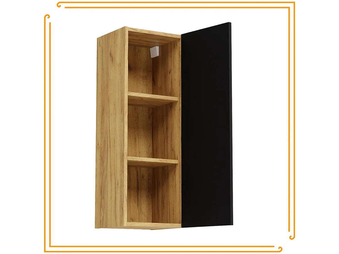 Armario de baño colgante de 30 cm con estantes estrechos en color roble craft negro.