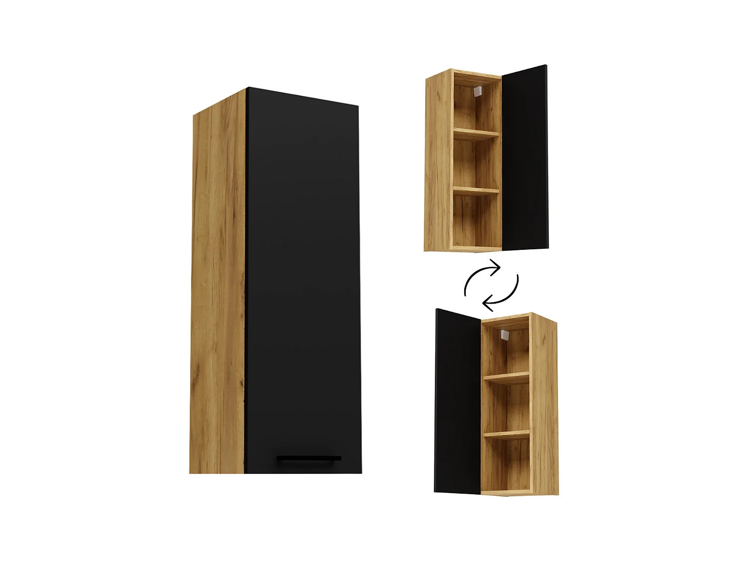 Armoire de salle de bain suspendue 30cm Étagère étroite en chêne noir Craft