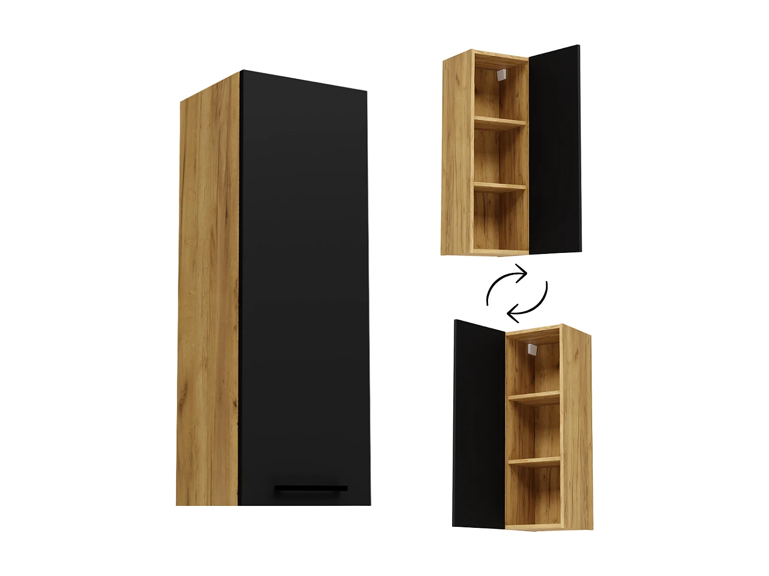 Armoire de salle de bain suspendue 30cm Étagère étroite en chêne noir Craft