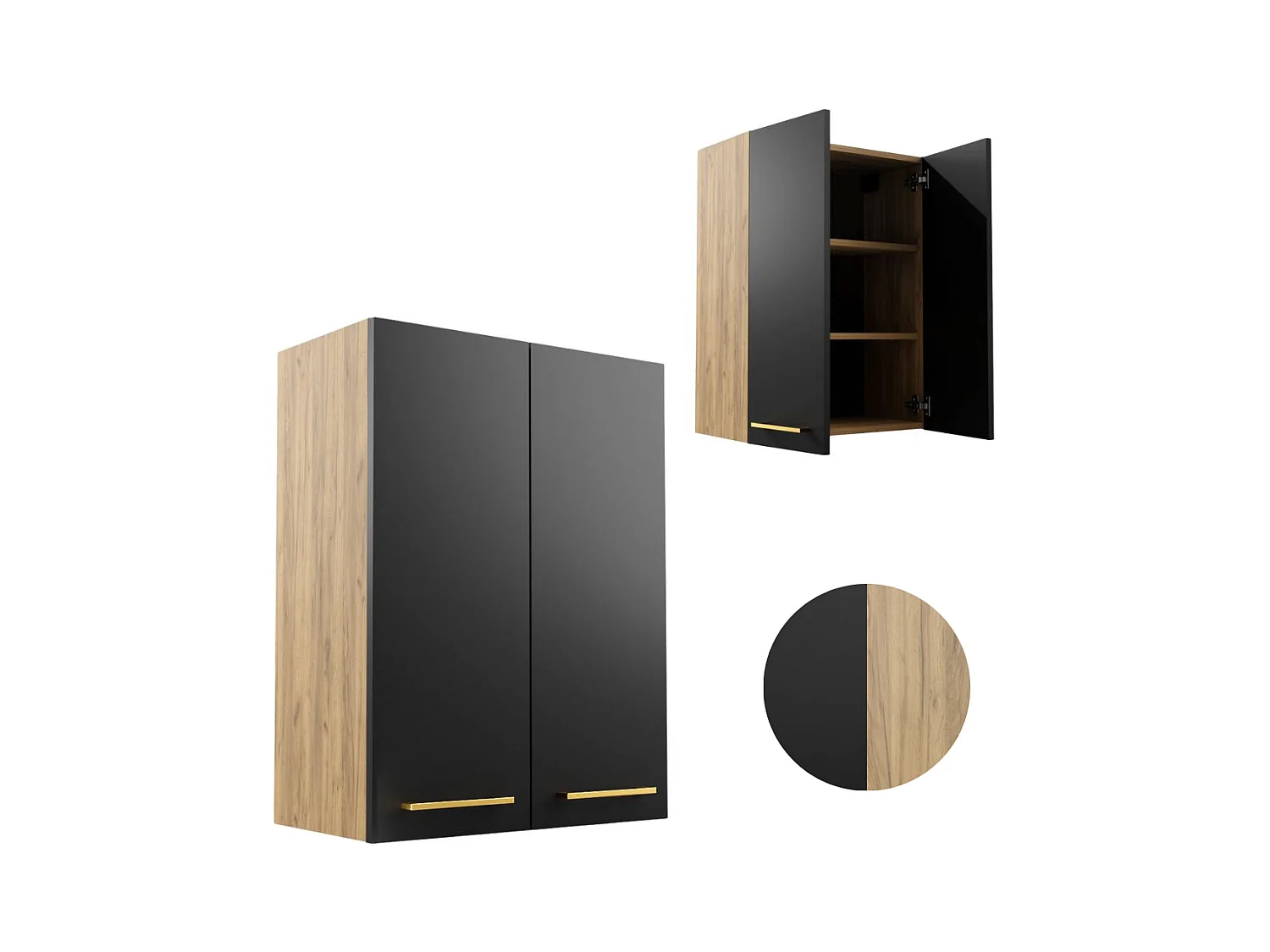 Armoire de salle de bain suspendue 60 cm au-dessus de l'évier pour machine à laver Étagères Chêne Craft Noir
