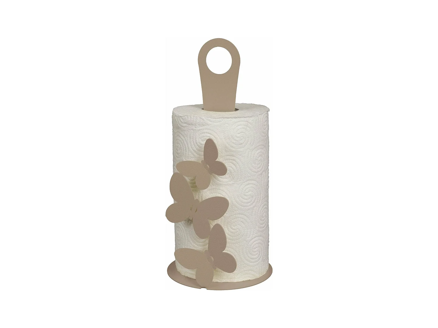 Vlinder keukenrolhouder beige, design in staal voor max 3 rollen, elegant en decoratief, badkamer of keuken, Made in Italy