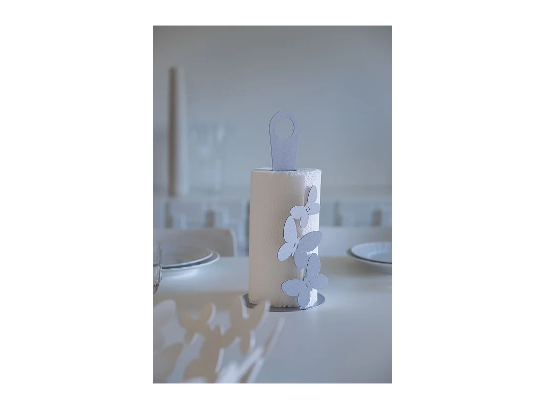 Vlinder keukenrolhouder beige, design in staal voor max 3 rollen, elegant en decoratief, badkamer of keuken, Made in Italy