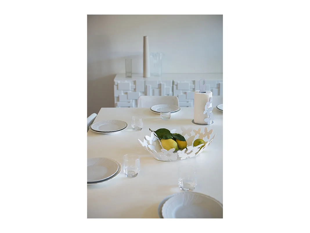 Vlinder keukenrolhouder beige, design in staal voor max 3 rollen, elegant en decoratief, badkamer of keuken, Made in Italy