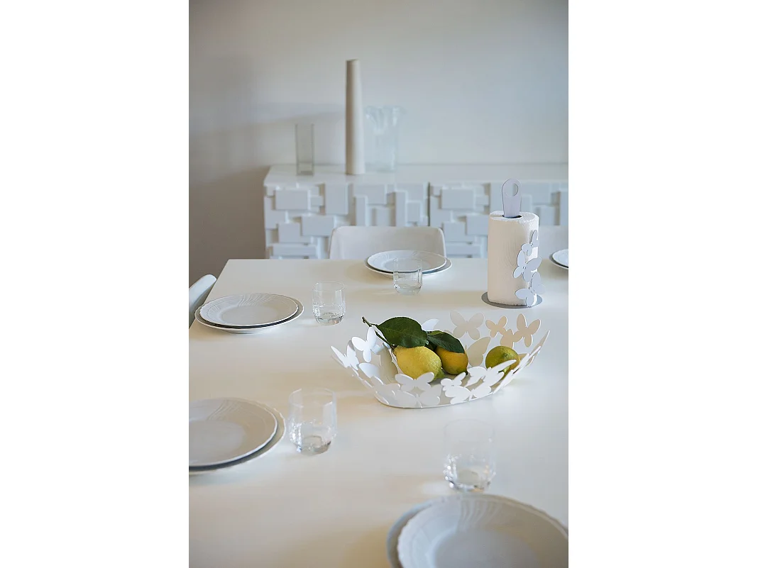 Porte-rouleau de table papillon blanc Fabriqué en Italie en acier, 3 rouleaux, style moderne pour salle de bain et cuisine