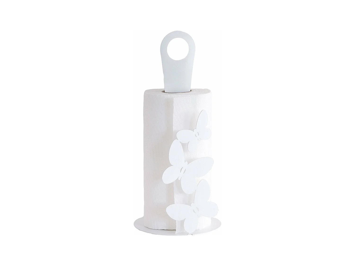 Vlinder keukenrolhouder wit, elegant stalen design, ruimte voor 3 rollen, stijlvol voor keuken of badkamer, Made in Italy