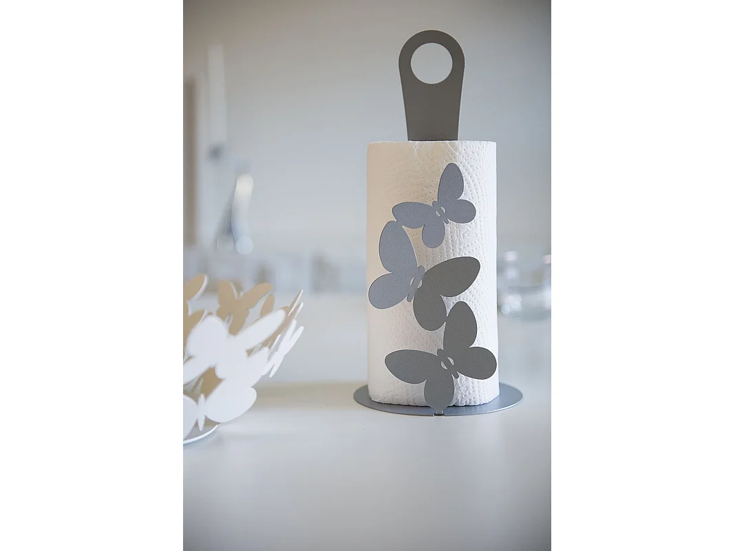 Suporte de rolo de mesa Butterfly branco, aço moderno para até 3 rolos, ideal para banheiro e cozinha, feito na Itália