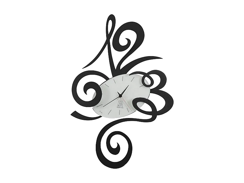 Robin wandklok Ø45 cm zwart staal, stil mechanisme, modern minimalistisch design, voor woonkamer of kantoor, Made in Italy