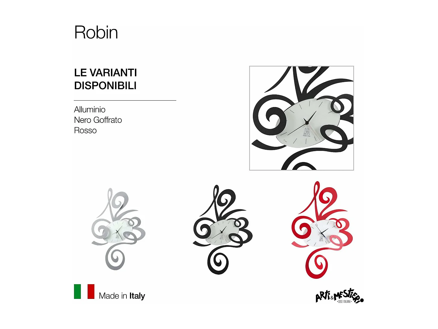 Relógio de parede Robin preto Ø45 em aço, estilo minimalista e silencioso, ideal para casa e escritório, feito na Itália