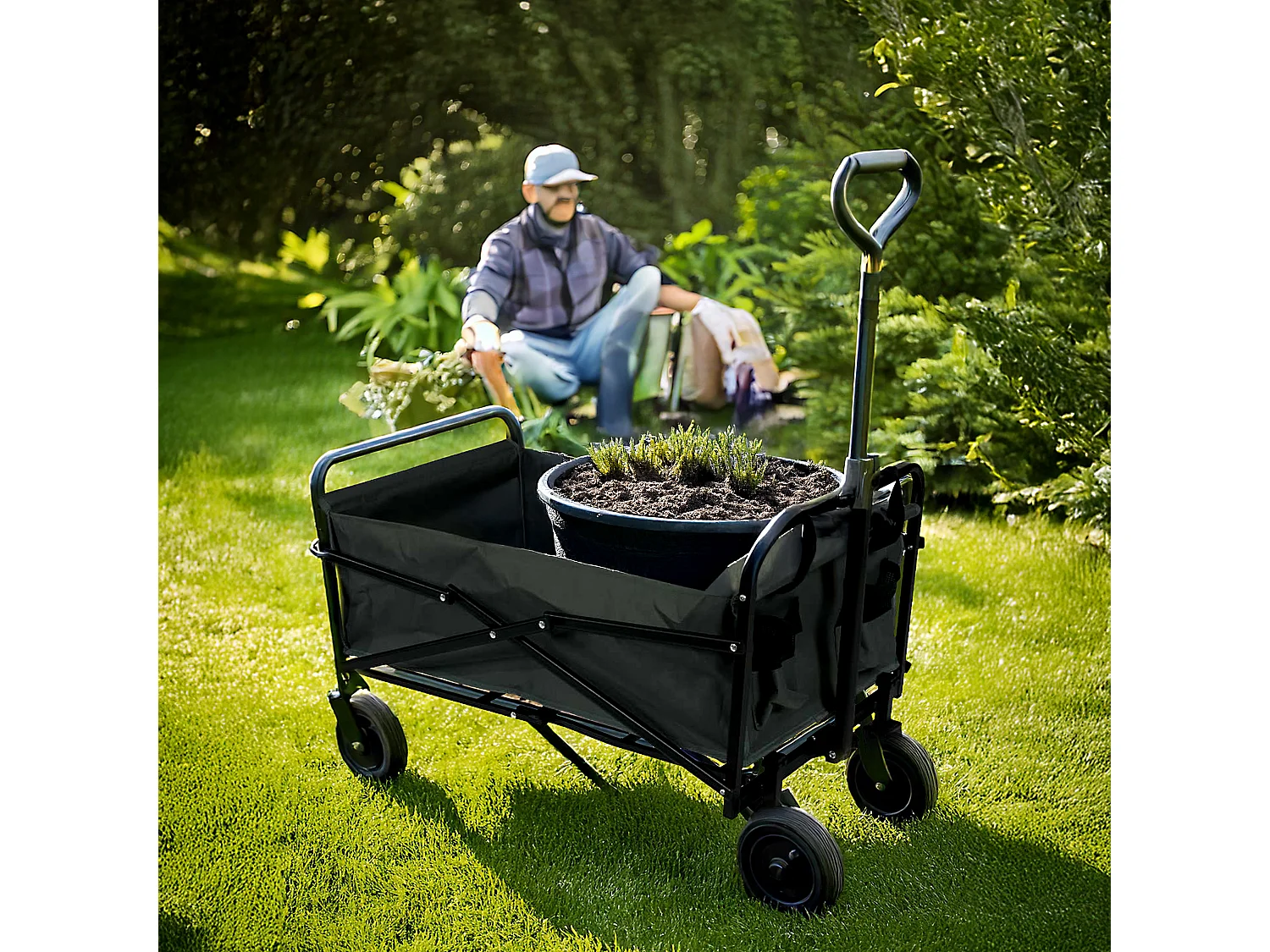 Chariot Pliable 72x46x92cm Max 65kg Noir en Tissu Polyester