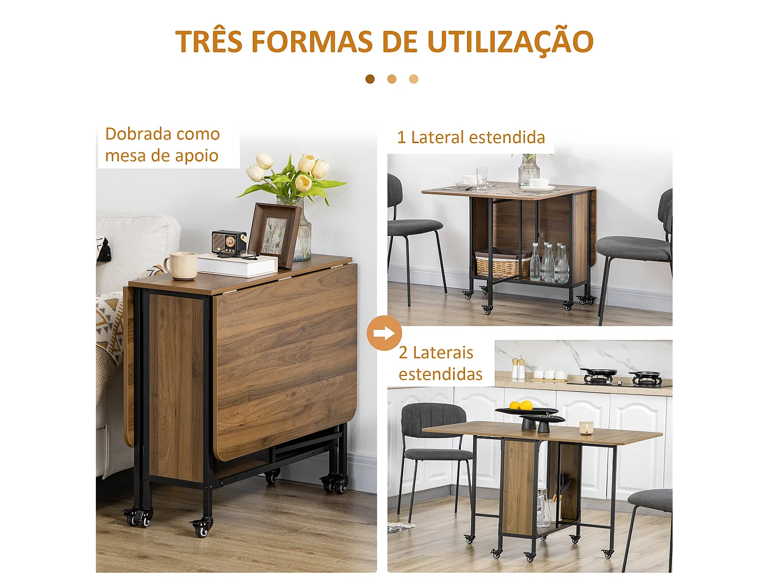 Mesa de Cozinha Dobrável HOMCOM com Rodas e Prateleira - Ideal para Espaços Pequenos e Refeições em Grupo
