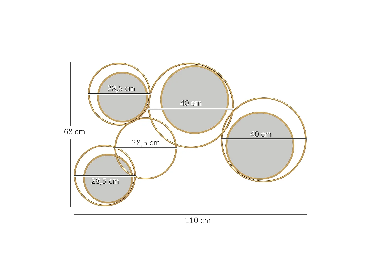 Espejo decorativo Dilux Homcom 4 espejos dorado 68x110x2 cm