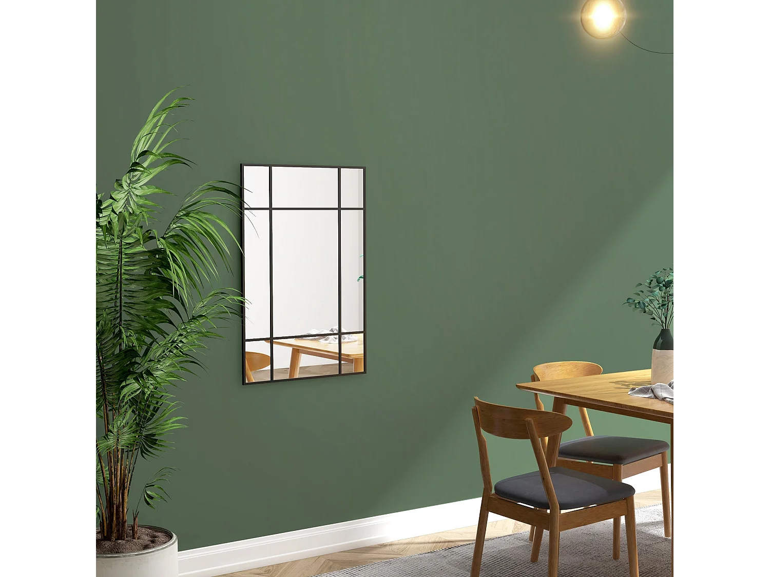 Espelho de Parede Retangular HOMCOM Estilo Janela 90x60 cm com Moldura de Metal Preto